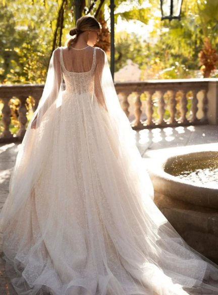 A-Line Glitter Wedding Dresses 2024 Boat Neck Sleeveless Jacket Vestido De Novia Lace Beaded Glamorous Robe De Mariee